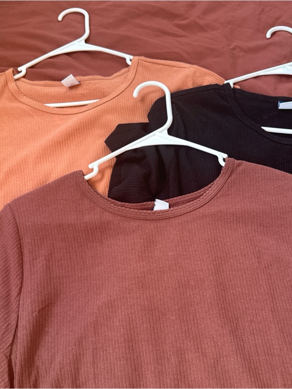 Old Navy Ribbed Long Sleeve Crewneck Top - Black, Rust, Peach